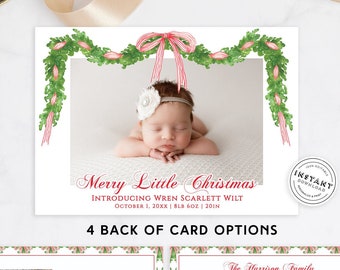 Birth Announcement Red Bow Christmas Card Template  Preppy Family Red Ribbon Christmas Card Classic Christmas Card Southern Initial New Baby