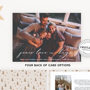 de Noël paix, amour et câlins | Photo modifiable de Noël | Carte de Noël familiale | Photos imprimables Carte de Noël DIY
