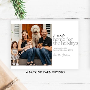 Nowy dom na święta rodzinne karty | Wydrukuj świąteczną kartę DIY | Decking New Halls Moving Announcement Holiday Card | Tanie święta