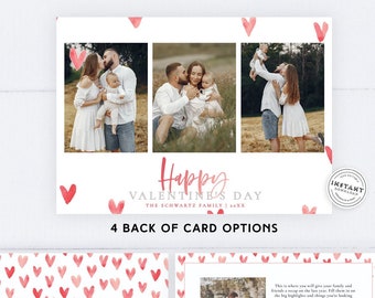 Multiple Photos Valentines Day Card Horizontal | 3 Photo Card Template | Editable Year Review | Valentine Photo Card DIY Printable Vday
