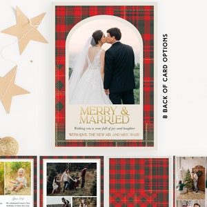 Modèle modifiable de carte de Noël pour jeunes mariés | Arche de flanelle plusieurs photos carte de Noël joyeux et mariés imprimable en un coup d'oeil