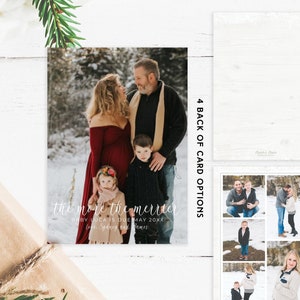 Más la tarjeta fotográfica de Navidad Merrier Fine Art / Navidad de madera / Tarjeta de Navidad de caligrafía familiar Revisión del año / Tarjeta de Navidad linda imprimible DIY