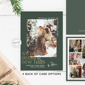 Green Decking New Halls Foil Card | Holiday Cards for family and Friends | Christmas Card Moving Announcement Modern Minimal Gold Holiday