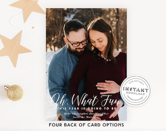 Oh What Fun Pregnancy Announcement Christmas Card Vertical | Printable Holiday Card | Baby  Holiday Card | Oh What Fun Next Year Will Be