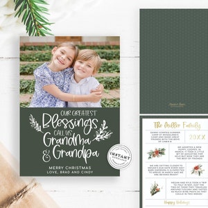 Plantilla de tarjeta de Navidad para abuelos / Nuestras mayores bendiciones Llámanos Tarjeta de Navidad Gma Gpa / Tarjeta de Navidad clásica con fotos de nietos