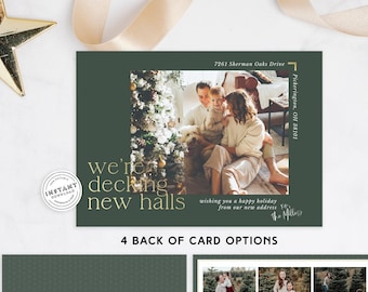 Horizontale grüne Decking New Halls Folienkarte | Weihnachtskarten für Familie und Freunde | Weihnachtskarte bewegende Mitteilung Modern Minimal Gold