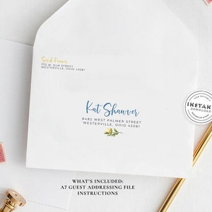 Lemon Blue Tile Envelope Addressing Template | Handlettered Envelope | A7 Lemon Calligraphy Envelope Editable Addressing Envelope Blue Lemon