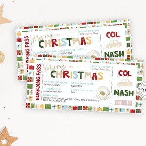 Weihnachts-Bordkarte Vorlage | Road Trip Ticket Geschenk | Überraschungsurlaub offenbaren | Weihnachtsüberraschungsreise | Bearbeitbarer Sofortiger Download