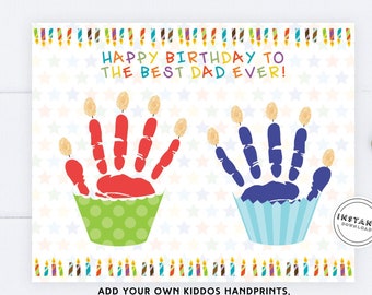Artisanat d'empreinte de main de petit gâteau de joyeux anniversaire de papa | Carte d'anniversaire souvenir pour papa | Cadeau d'anniversaire pour tout-petit | Carte d'anniversaire unique pour parent