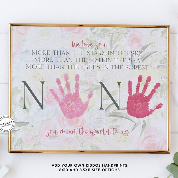 Nana Handprint Art Gift | You Mean The World To Us Gma | Keepsake Art Craft for Toddlers | Two Grandkids Gift Grandma | Special Gift Nana