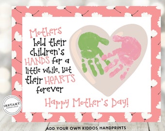 Mothers Hold Our Hands Poem Handprint Art | Sibling Mothers Day Gift | Mothers Day Keepsake Card | Two Handprints Mothers Day Gift | Poem