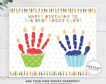 Papá feliz cumpleaños Cupcake Handprint Craft / Tarjeta de cumpleaños Recuerdo para papá / Regalo de cumpleaños del niño pequeño / Tarjeta de cumpleaños única para los padres