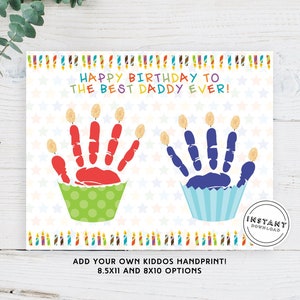 Manualidad con huella de mano de cupcake de feliz cumpleaños para papá / Tarjeta de cumpleaños de recuerdo para papá / Regalo de cumpleaños de un niño pequeño / Tarjeta de cumpleaños única para padres