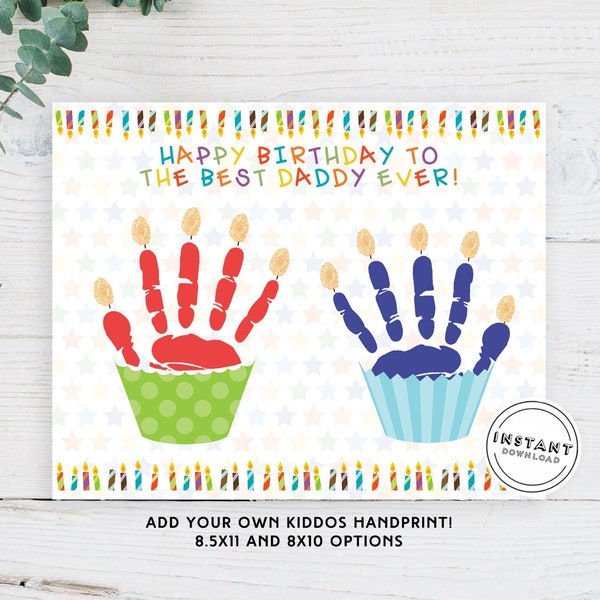 Daddy Happy Birthday Cupcake Handprint Craft | Birthday Card Keepsake for Daddy | Birthday Gift from Toddler | Unique Bday Card for Parent