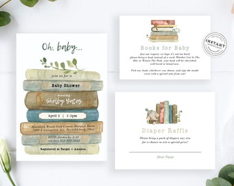 Vintage Story book Baby Shower Invitation Suite | DIY Baby Shower 3 piece Invite | Vintage Nursery Rhymes Baby Shower | Reader Baby Shower