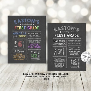 First Day of School Sign Printable | Download First Day Template |Chalkboard Last Day First Day of School Sign | Rainbow Back to School