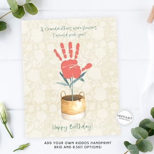 Si las abuelas fueran flores, te elegiría a ti / Cumpleaños de la abuela / Regalo de cumpleaños para la abuela Tarjeta de cumpleaños de recuerdo de la huella de la mano del nieto
