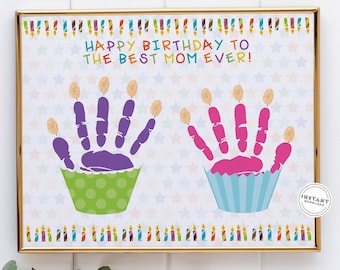 Mom Happy Birthday Cupcake Handprint Craft | Birthday Card Keepsake for Mom | Birthday Gift from Toddler | Unique Bday Card for Parent