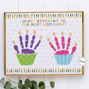 Moeder gelukkige verjaardag cupcake handafdruk ambacht | Verjaardagskaart aandenken voor moeder | Verjaardagscadeau van peuter | Unieke verjaardagskaart voor ouders