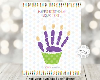 EDITABLE Happy Birthday 1 Cupcake Handprint Craft | Birthday Card Keepsake for Aunt Uncle Dad Mom | Birthday Gift from Toddler | Unique Bday