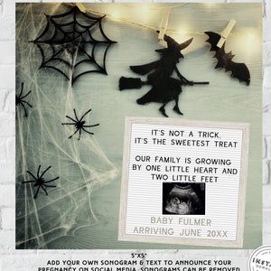 Spider Web and Witches Pregnancy Announcement | Spooky Halloween Pregnancy Announcement | Instagram and Social Media Post for Moms to Be