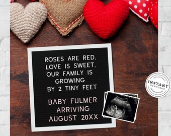 Anuncio de Embarazo del Día de San Valentín / Redes Sociales Anuncio de Bebé Vday Editable Corazones Digitales Anuncio de Bebé Instagram Facebook