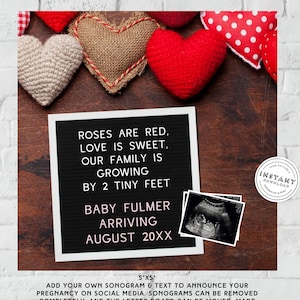 Valentine's Day Pregnancy Announcement | Social Media Editable Vday Baby Announcement Digital Hearts Baby Announcement Instagram Facebook