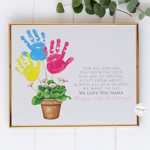BEWERKBARE oma Moederdag drie handafdrukken kunst | Knutselen met handafdruk voor kinderen | Verjaardagscadeau peuter Aandenken Cadeau Alles wat je dankbaar bent