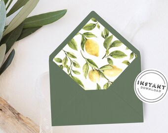 Lemons Envelope Liner Printable Template | Euro Envelope Liner Download | Lemon Wedding | Lemon Theme Wedding Envelope Liner | Summer Spring