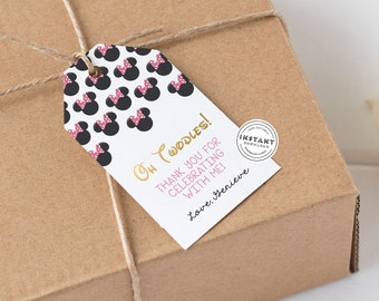 Oh Twodles Rosa Bogen Favor Tag | Anhänger für Kindergeburtstag 7x3 | Rosa Schleife Oh Twodles Geburtstag Dekor | Rechteck Anhänger für Geschenk Box Party Favor