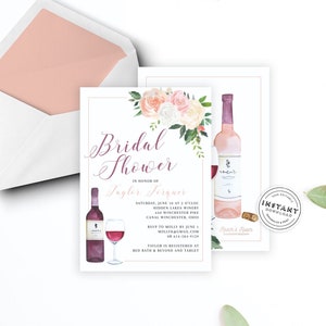 Red Wine Bridal Shower Invitation | Download Bridal Shower | DIY Winery Invitation | Floral Vino Invite | Print Invitation Template