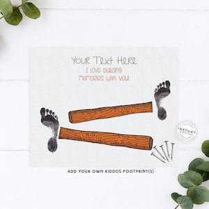 BEWERKBARE opa I Love Building Memories With You Vaderdag-afdruk | Aandenkenkaart voor opa van kleinkinderen Hammer Nail Print Footprint