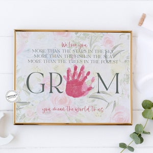 Gram Handprint Art Gift | You Mean The World To Us Gma | Keepsake Art Craft for Toddlers | Grandkids Gift Grandma | Special Gift Gram