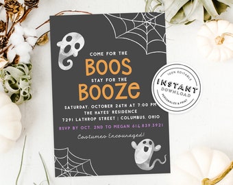 Invitación a la fiesta de Halloween / Invitación a la fiesta de disfraces / Boos and Booze / Descarga instantánea / Plantilla editable Boos and Brews para fiesta espeluznante