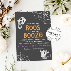 Invitación a la fiesta de Halloween / Invitación a la fiesta de disfraces / Boos and Booze / Descarga instantánea / Plantilla editable Boos and Brews para fiesta espeluznante