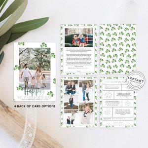 Tarjeta del Día de San Patricio de Trébol de Acuarela / Plantilla de tarjeta fotográfica 2020 / Revisión del año editable / Tarjeta fotográfica del Día de San Paddys / DIY imprimible