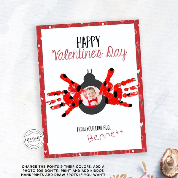 Valentines Day Love Bug Lady Bug Hand Craft Printable | Toddler Valentines Day Craft | Kids Valentines Day Activity | Hand Print Craft DIY