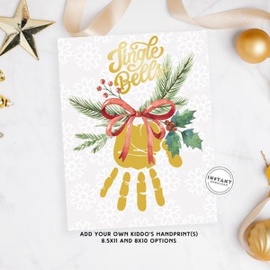 Artisanat d'empreintes de main Jingle Bells | Activité de Noël avec empreintes de mains pour enfants | Carte souvenir pour grand-mère de petits-enfants | Cadeau de tout-petit 2 enfants