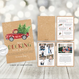 Rustieke terrasplanken nieuwe hallen kerstkaartsjabloon | Nieuwe huis kerstkaart | Afdrukbare kerstkaart DIY | We hebben een kerstkaart met foto's verplaatst