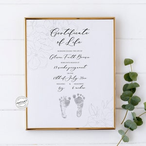 BEWERKBAAR certificaat van leven babyverlies afdrukken | Aandenken doodgeboorte | Babycadeau miskraam | Condoleancecadeau voor baby ter nagedachtenis aan baby