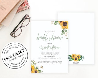 Sunflower Bridal Shower Invitation | Download Rustic Bridal Shower | DIY Sunflower Invitation | Sun flower Invite | Print Invite Template