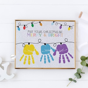 Christmas Lights Handprint Craft | Christmas Handprint Activity for Kids | Keepsake card for Grandma from grandkids | Gift Toddler 3 Kids