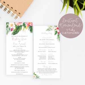 Tropical Wedding Program | Beach Palm Tree Wedding Program | Hawaii Wedding  Template | Editable Program | Destination Wedding Program