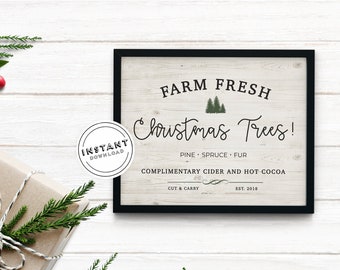 Farm Fresh Christmas Trees Digital Art Print | 8x10 Frame Christmas Wall Art | Shiplap Rustic Christmas | Farmhouse Christmas Decor | DIY
