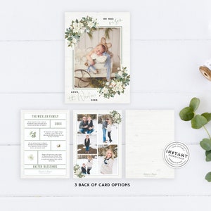 Magnolia Pasen fotokaart | 2020 fotokaartsjabloon | Bewerkbaar jaaroverzicht | Fotokaart voor de Zegeningen van Pasen | DIY afdrukbare paasfamilie