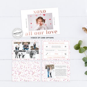 Carte de Saint-Valentin toute notre famille d'amour | Modèle de carte photo 2020 | Bilan de l'année modifiable | carte photo de la Saint-Valentin | DIY imprimable Vday