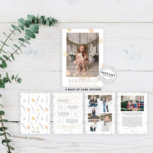 da páscoa da aguarela cartão com fotos | Modelo de cartão com foto 2020 | Revisão do ano editável | Cartão fotográfico Boho de Páscoa DIY para impressão Cartão de família de Páscoa