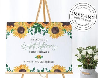Sunflower Wedding Welcome Sign | Editable Template Instant Download | Rustic Wedding | Sunflower Bridal Shower Sign | Printable Wedding Sign