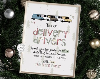 Delivery Driver Thank You Sign 8x10 | Mail Truck Snack Sign Holidays  Happy Holidays Delivery Thanks  Christmas Delivery Thank You Printable