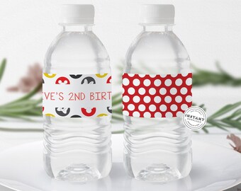 Oh Twodles Water Bottle Wraps | Red Bow Oh Twodles Birthday Party | Second birthday Red Minnie | Bottle Labels | Editable Water Bottle Wraps